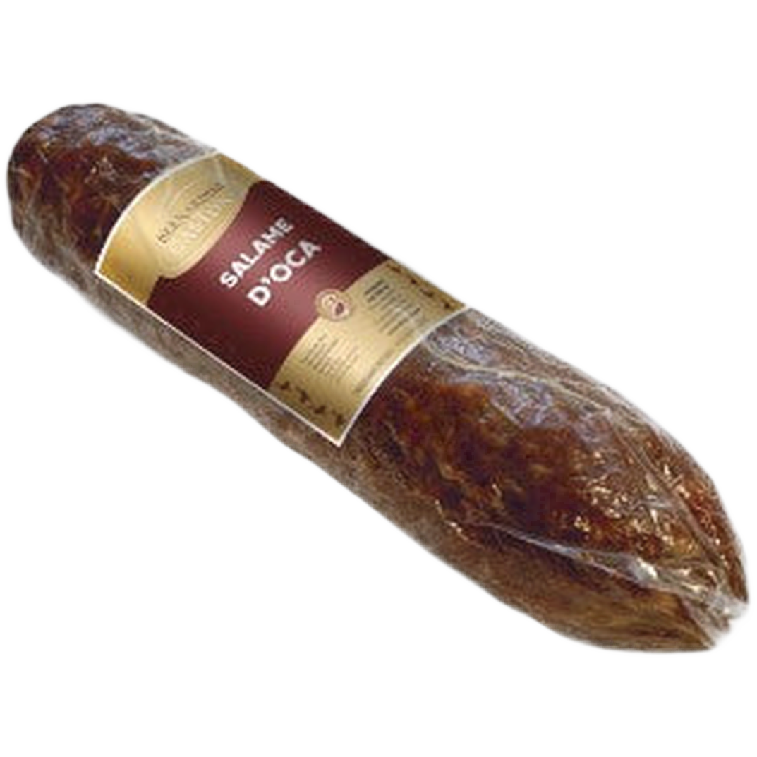 Salame d'oca sfuso ok. 500 gr – Dojrzewające salami z mięsa gęsiego i wieprzowego ok. 500 g bez tła
