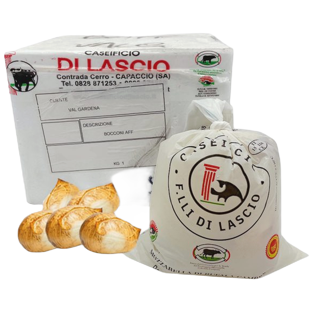 Mozzarella di Bufala DOP affumicata reg. Campania – Wędzona mozzarella z mleka bawolego z reg. Kampania. TOP JAKOŚĆ! KARTON 1 kg: 4 opak x (5 szt o wadze 50 g) bez tła