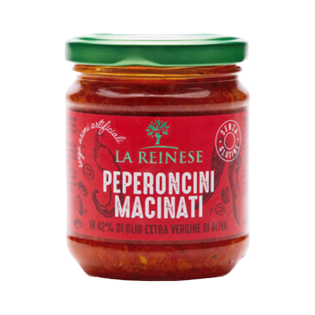 Peperoncini macinati in olio extravergine di oliva 170 gr – Pasta z ostrych papryczek peperoncino w oliwie z oliwek 170 g bez tła