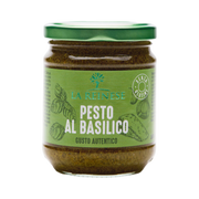 Pesto alla Genovese con Basilico DOP 180 gr. (KARTON 6 SZT) – Gotowy sos pesto z bazylii, orzeszków piniowych, nerkowca i sera grana w oliwie z oliwek 180 g bez tła