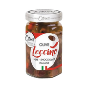 Olive leccino snocciolate con peperoncino 290 gr – Oliwki czarne leccino z ostrą papryczką 290 g bez tła