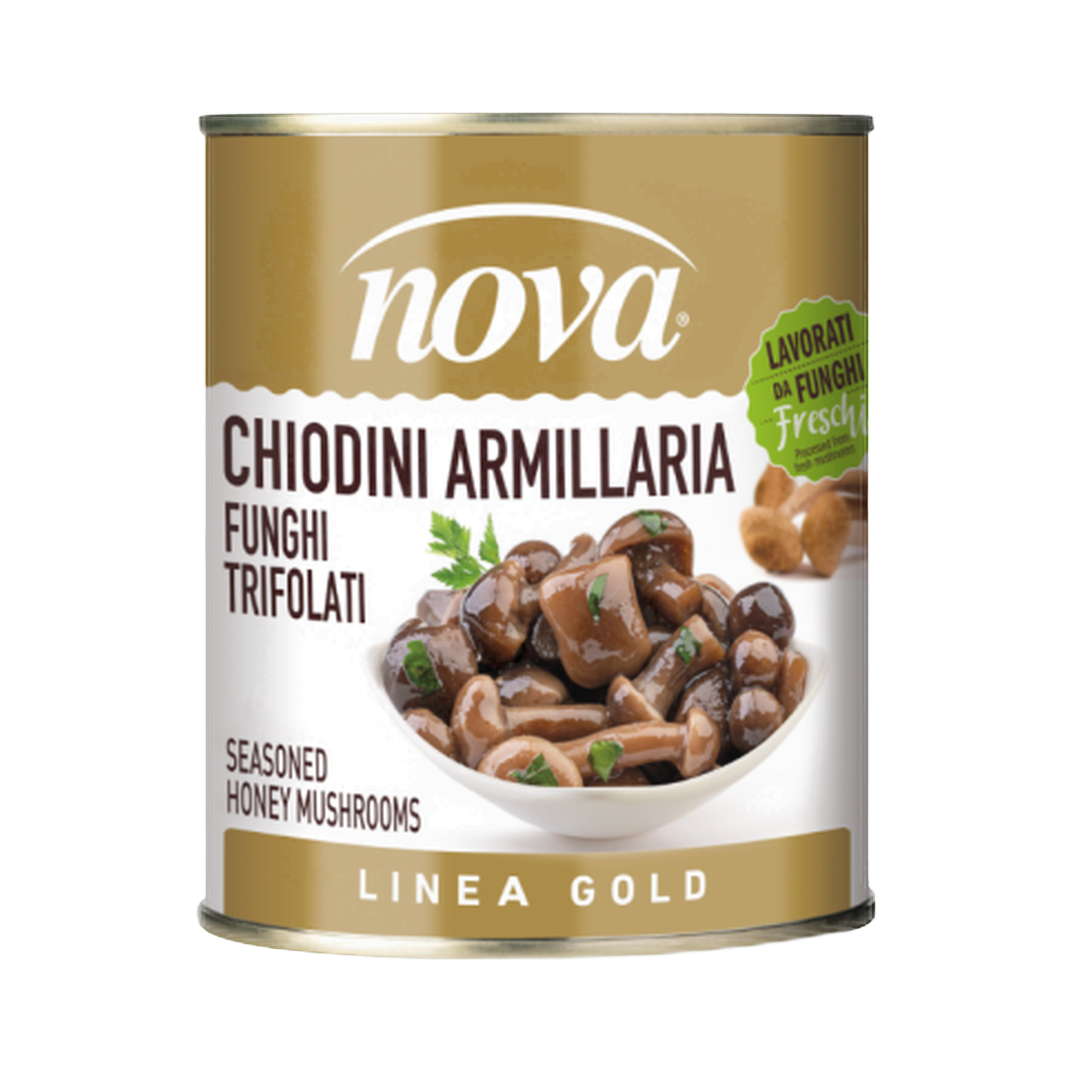 Chiodini armillaria funghi trifolati gold 850 ml – Opieńki miodowe w oleju 850 ml bez tła