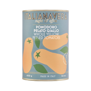 Pomodoro Pelato Giallo 400 g – Italianavera. Żółte, całe pomidory bez skórki o niskiej kwasowości i słodkim smaku 400 g bez tła
