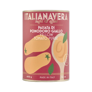 Passata di Pomodoro Giallo 400 g – Italianavera. Passata z żółtych pomidorów, naturalnie słodki i o niskiej kwasowości 400 g bez tła