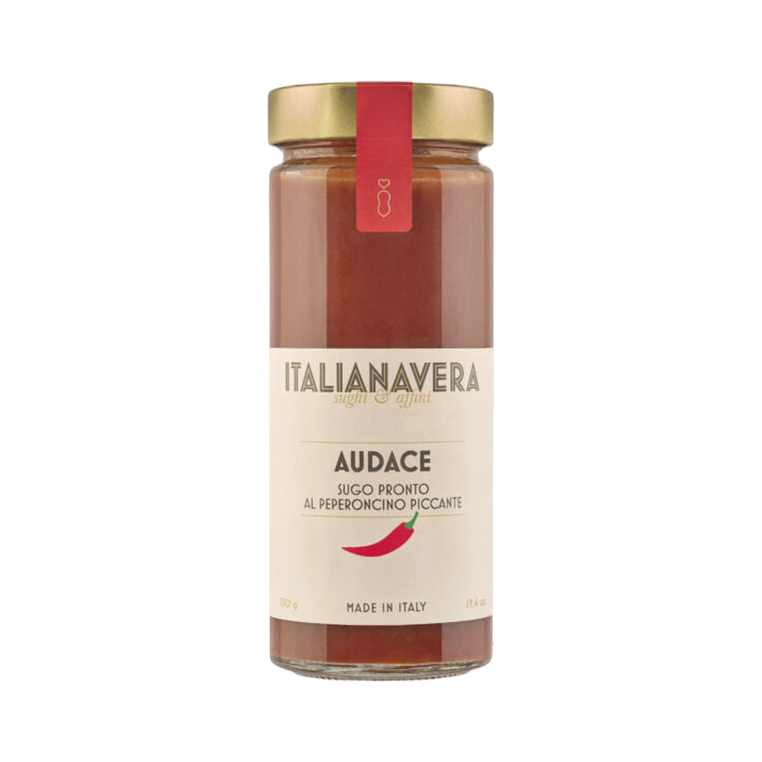 Audace- Sugo Naturale al peperoncino piccante 280 g – Italianavera. Pikantny sos pomidorowy z chili 280 g bez tła