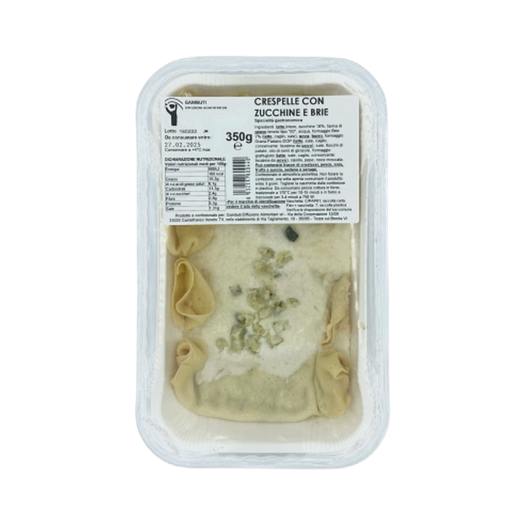 Gambuti Crespelle zucchine e brie 350 gr – Naleśniki z farszem z cukini i sera brie w sosie beszamelowym 350 g bez tła