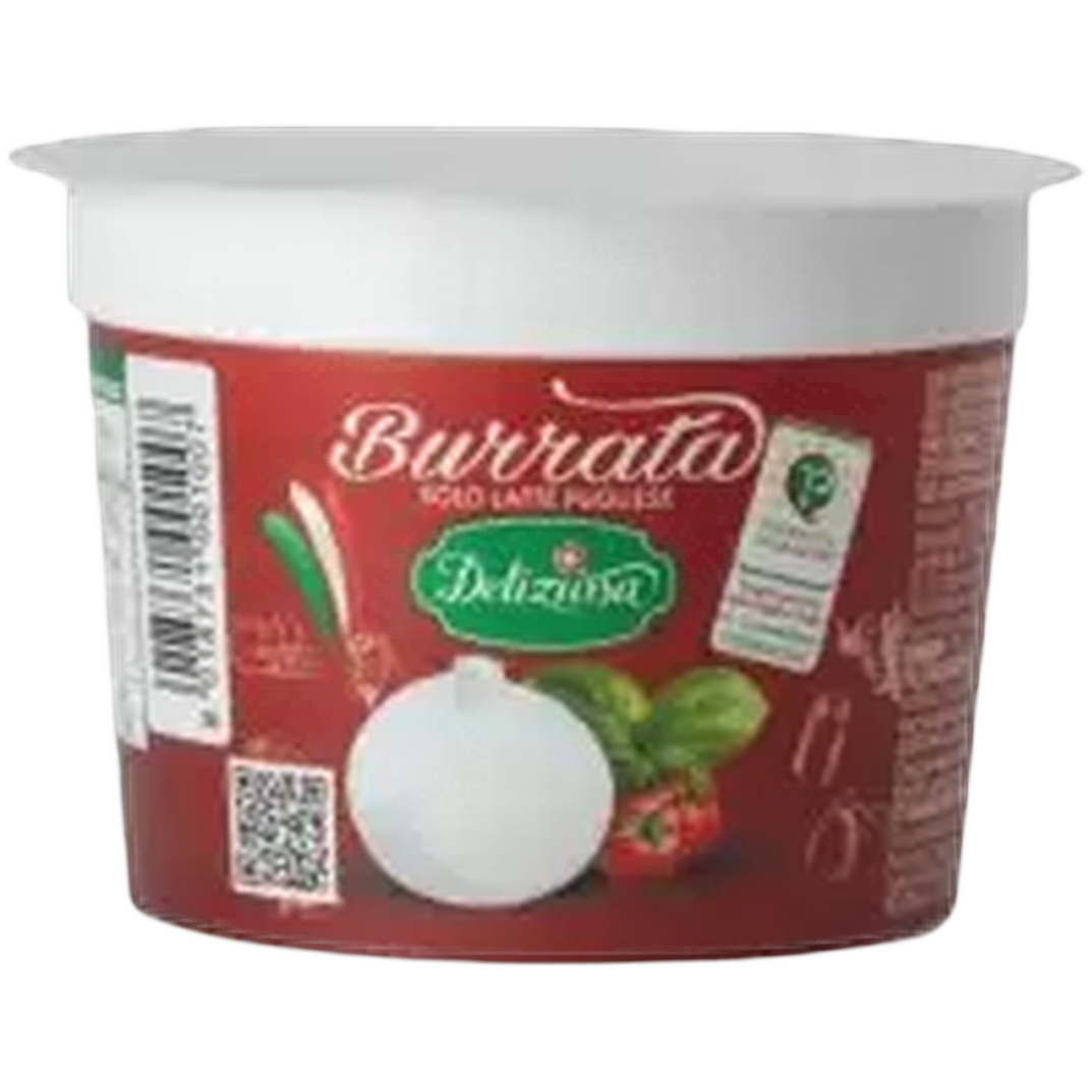 Burratina Deliziosa 100 gr x 8 – Świeży ser typu pasta filata ze śmietankowym sercem 100 g x 8 sztuk bez tła
