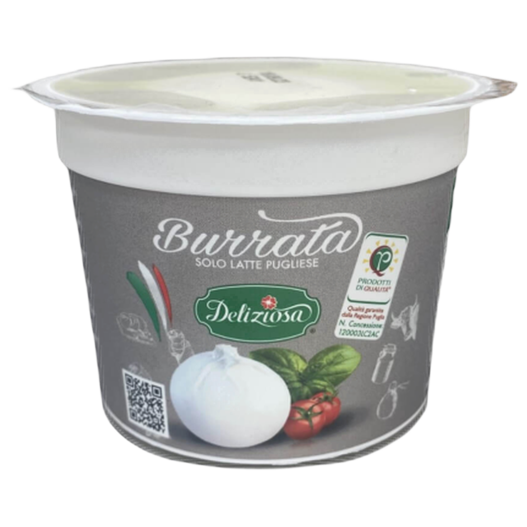 Burratina Deliziosa 125 gr x 8 – Świeży ser typu pasta filata ze śmietankowym sercem 125 g x 8 sztuk bez tła