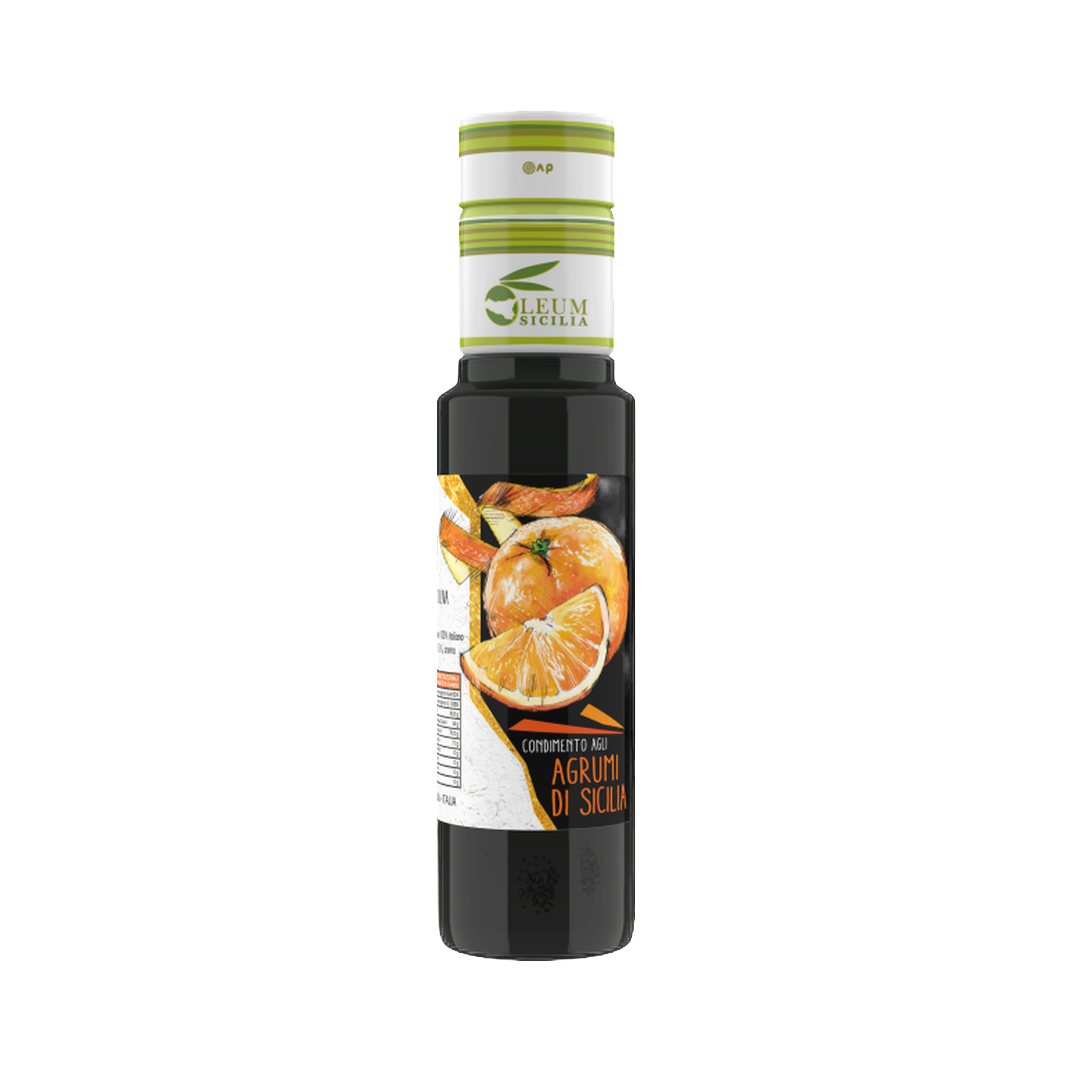 Oleum Sicilia Olio extra vergine di oliva condimento agli agrumi 250 ml – Oliwa z oliwek extra vergine aromatyzowana cytryną i mandarynką 250 ml bez tła