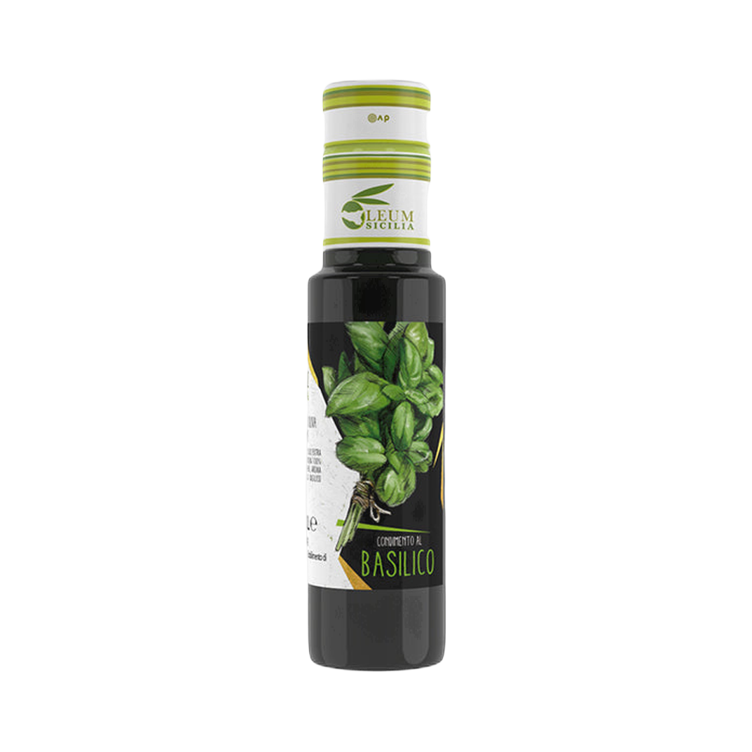 Oleum Sicilia Olio extra vergine di oliva condimento al basilico 250 ml – Oliwa z oliwek extra vergine z naturalnym aromatem bazylii 250 ml bez tła