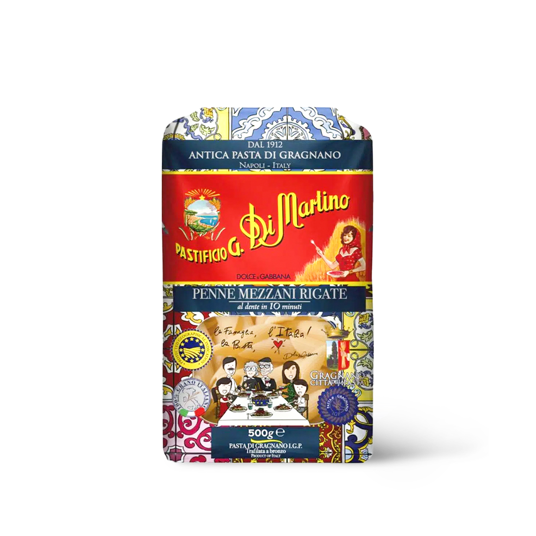Dolce & Gabbana Portafortuna – kolekcjonerska puszka z makaronami Pasta di Gragnano IGP 5 × 500 g + fartuszek D&G
