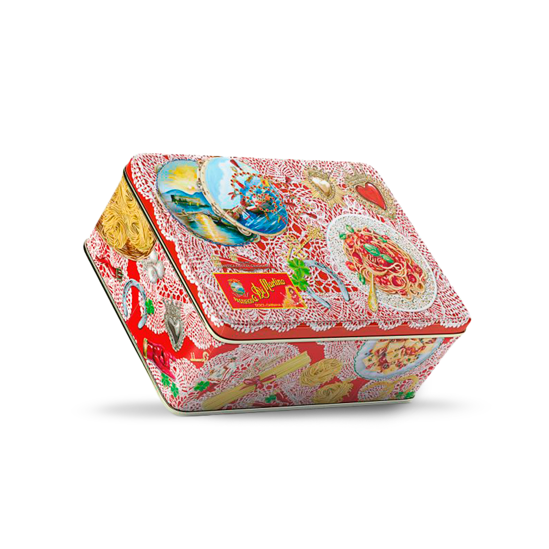 Dolce & Gabbana Portafortuna – kolekcjonerska puszka z makaronami Pasta di Gragnano IGP 5 × 500 g + fartuszek D&G